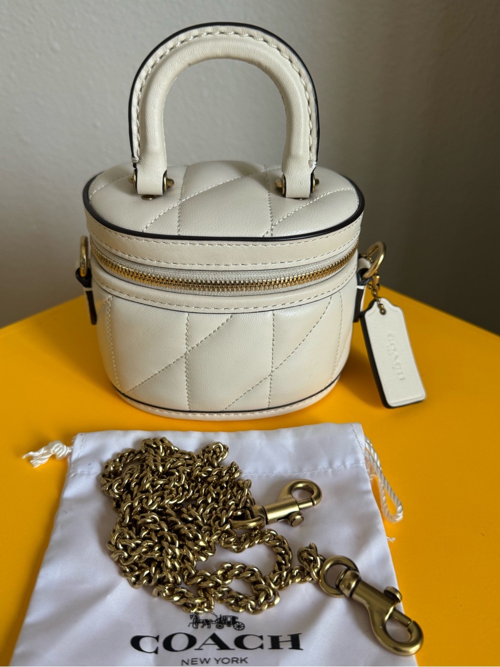 Coach Trail 12 Quilted Mini Bag in Cream with Gold Hardware